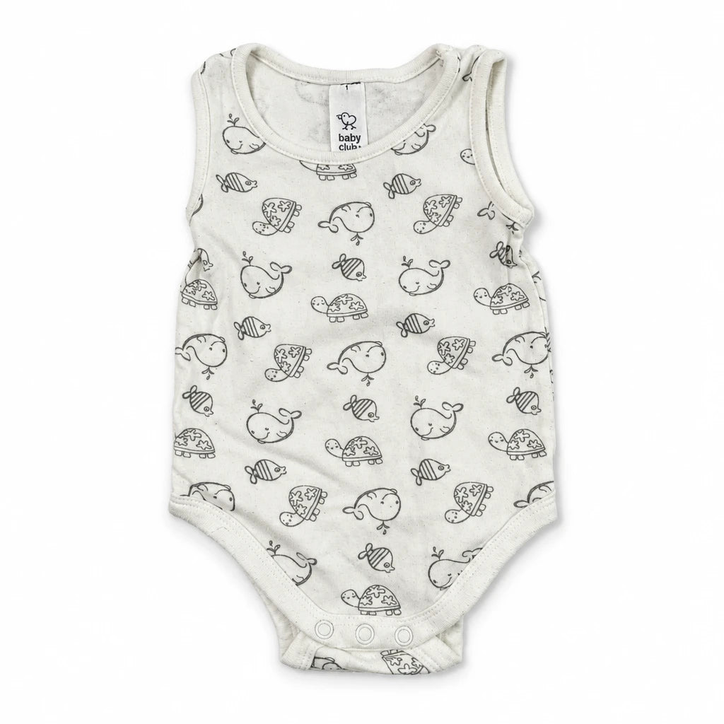 Djurmönstrad body från Baby Club by C&A - Storlek 68 - Benvit