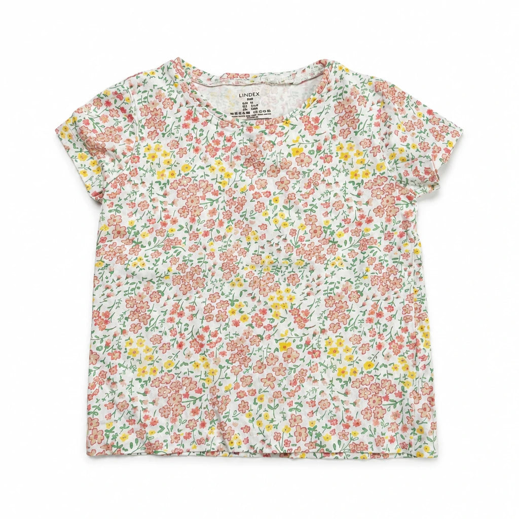 Blommig t-shirt från Lindex - Storlek 92 - Vit