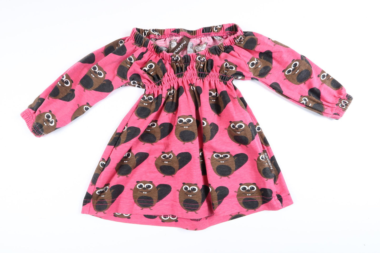 Pink long-sleeved dress with squirrels from Maxomorra in size 50/56