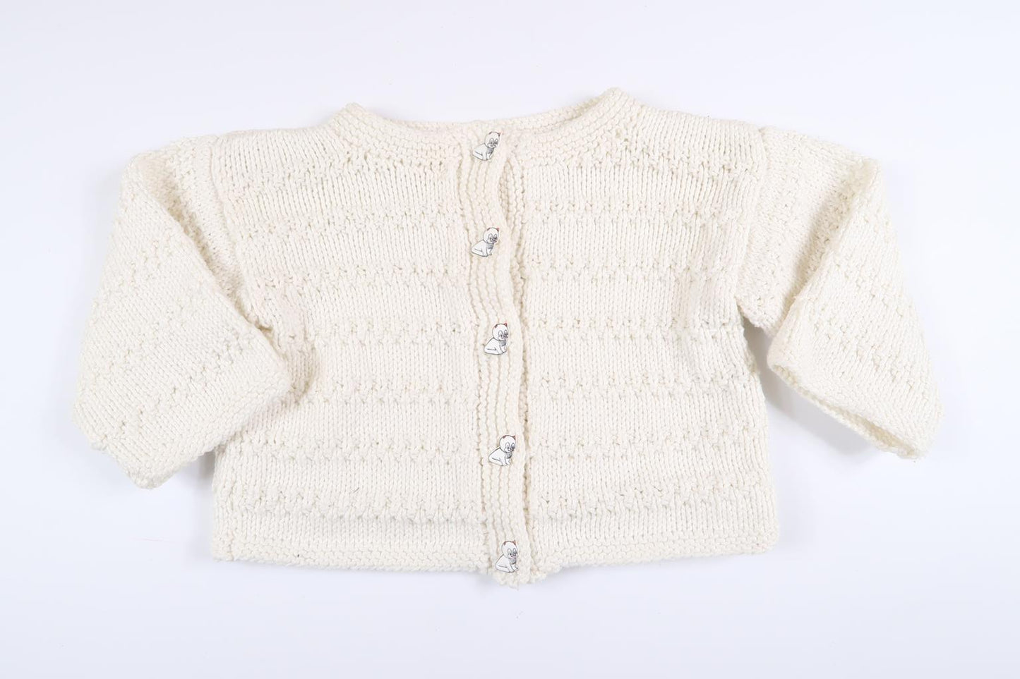 White hand-knitted cardigan in size 74/80