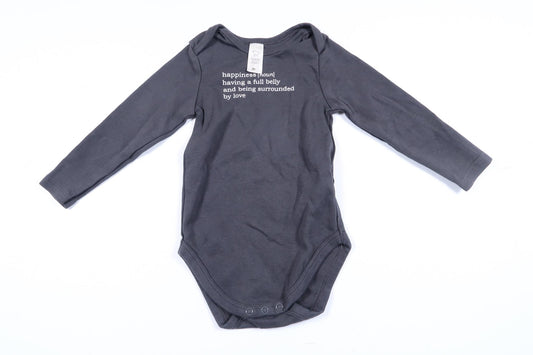 Gray long-sleeved bodysuit with text from Baby Club in size 86