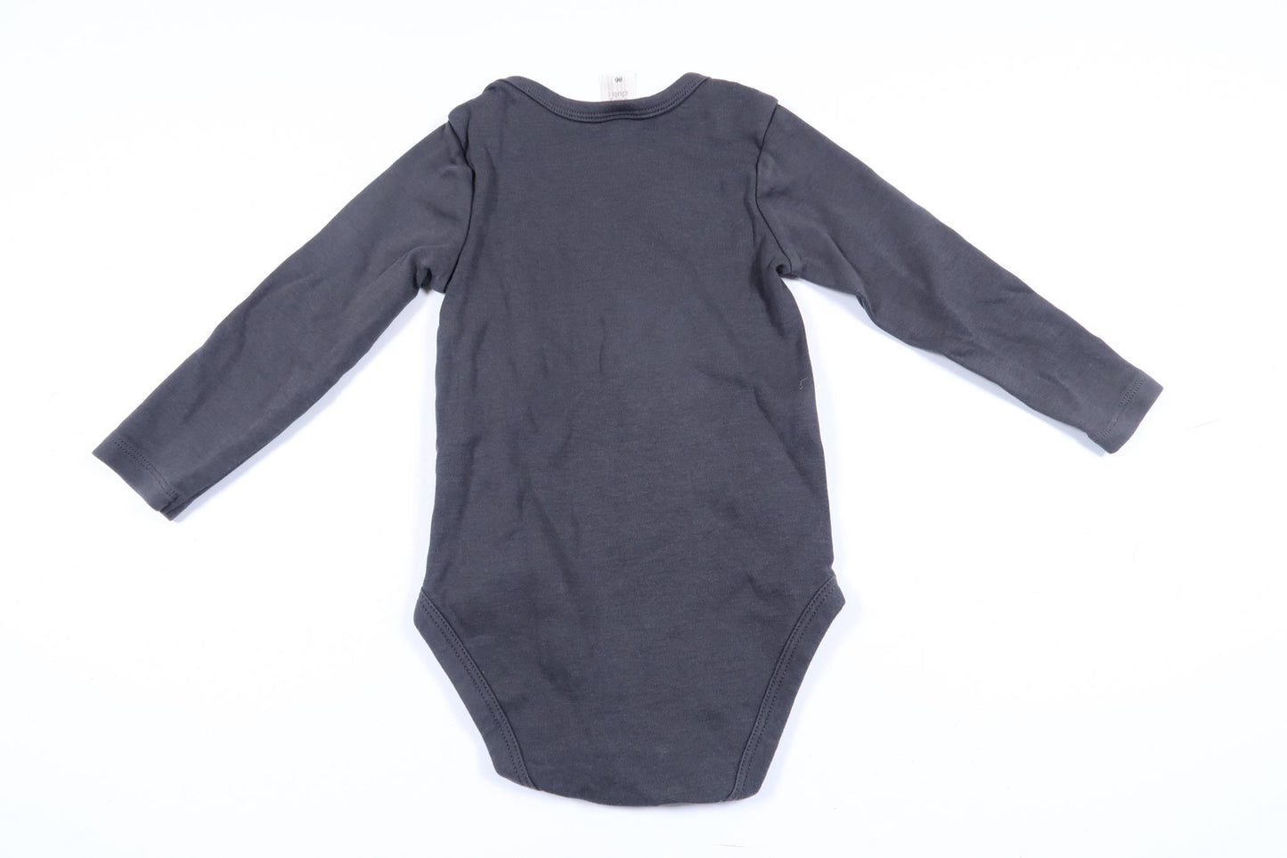 Gray long-sleeved bodysuit with text from Baby Club in size 86