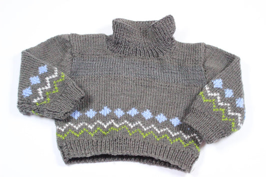 Gray hand-knitted sweater in size 68/74