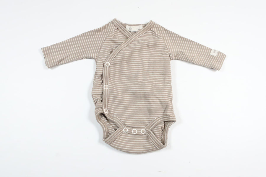 Beige striped long-sleeved wrap bodysuit from Newbie in size 44