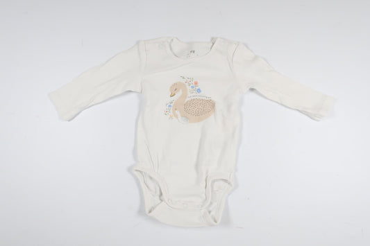 White long-sleeved bodysuit with swans from H&amp;M in size 62