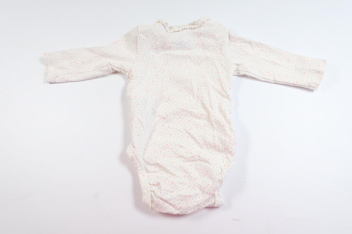 White long-sleeved bodysuit with hearts and dots from H&amp;M in size 50