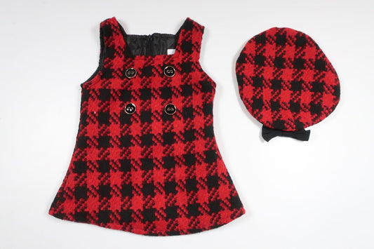 Checkered dress with matching hat from Unknown - Size 74 - Red
