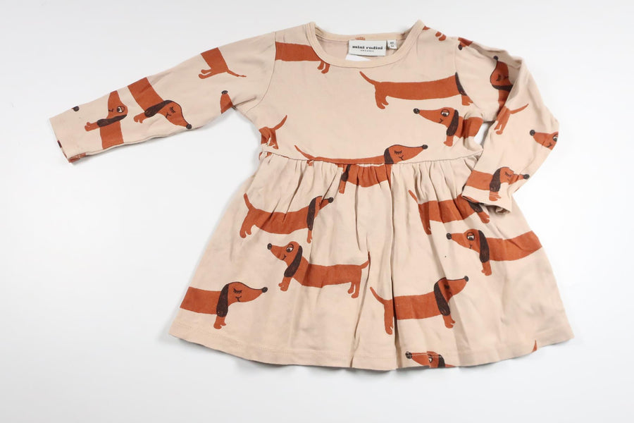 Dress with dogs from Mini Rodini - Size 80/86 - Off-white