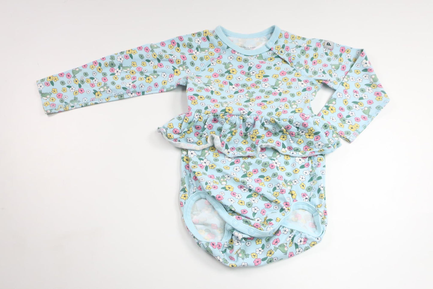 Floral bodysuit with ruffle from Polarn o. Pyret - Size 80 - Blue