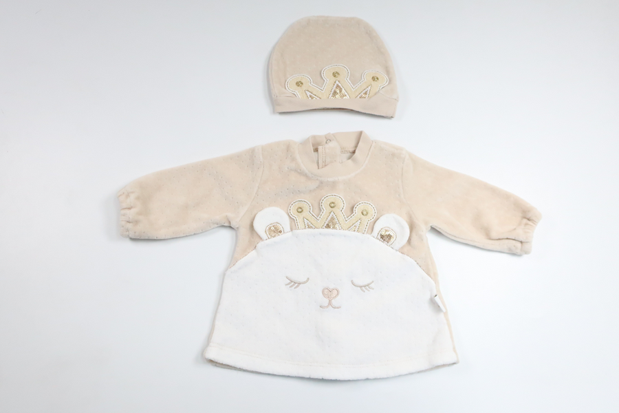 Tunic with matching fleece hat from Unknown - Size 50/56 - Beige