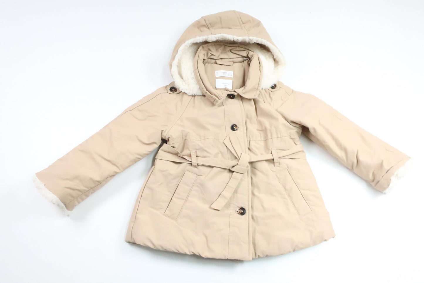 Fleece-lined coat from Mango Kids - Size 92 - Beige