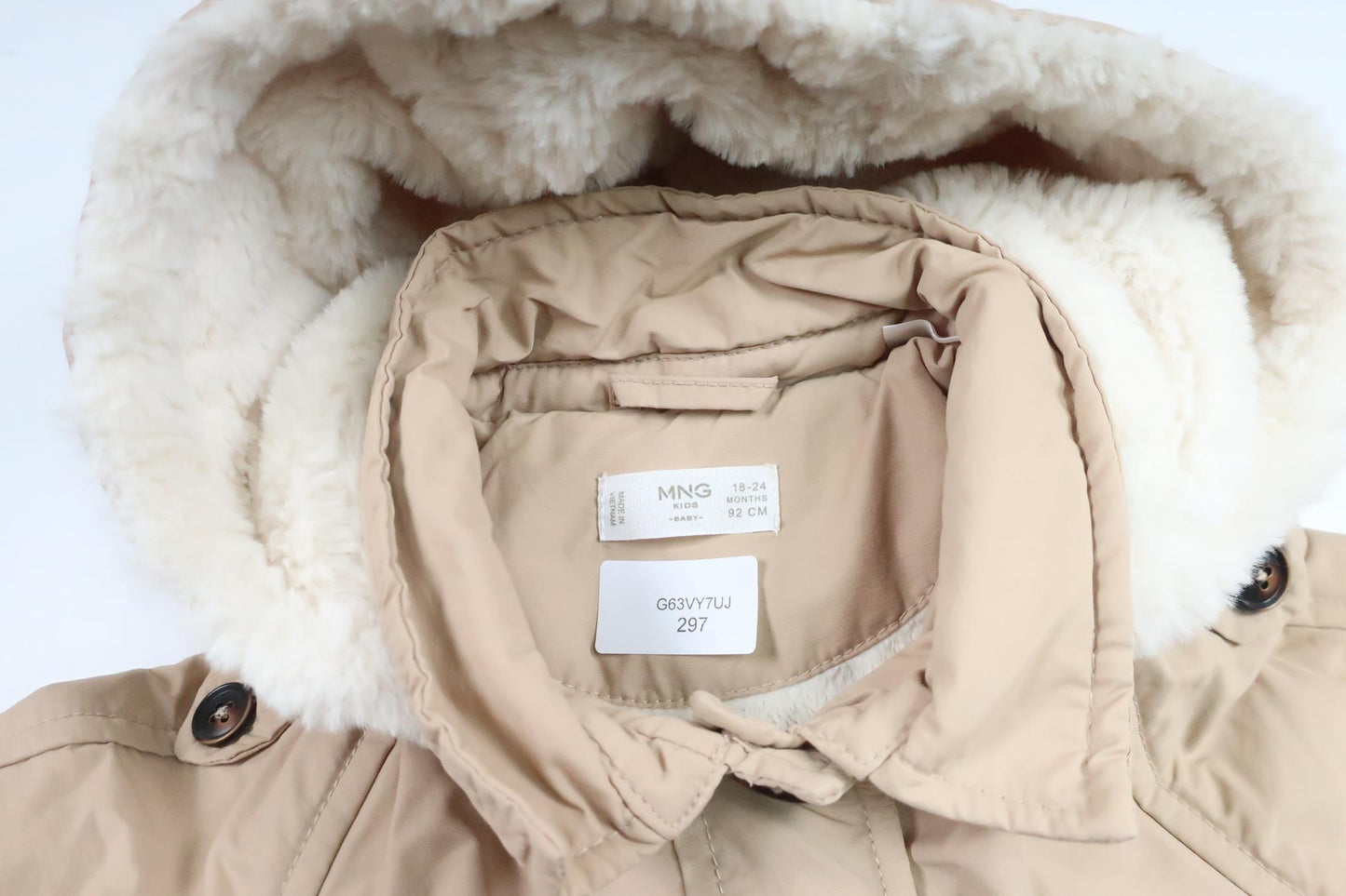 Fleece-lined coat from Mango Kids - Size 92 - Beige