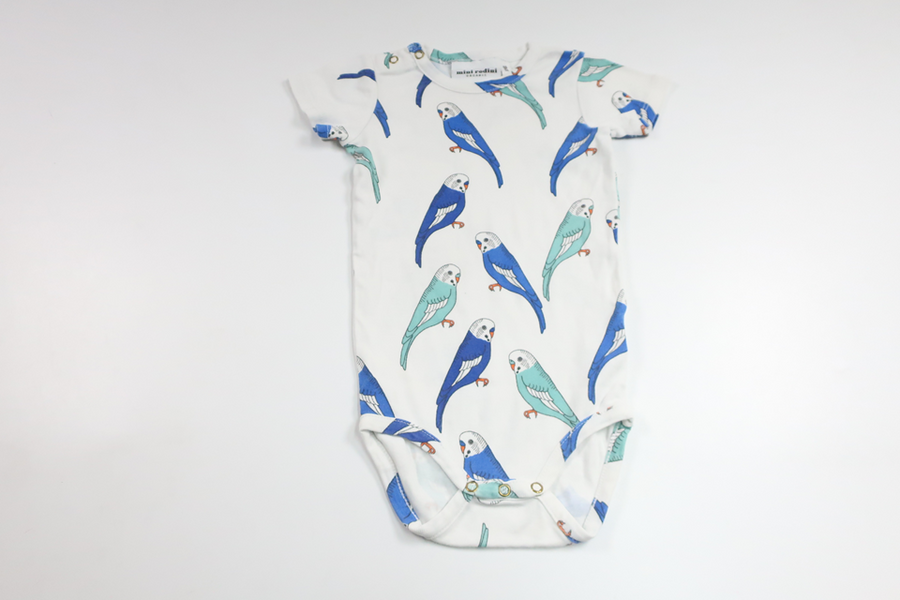 Body with budgies from Mini Rodini - Size 68/74 - White