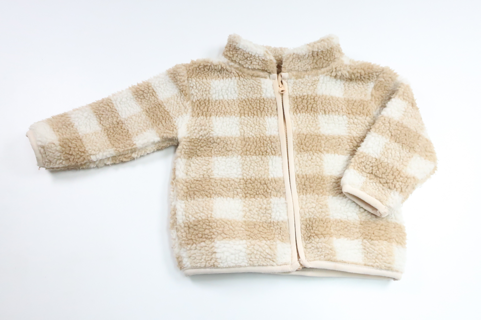 Checked teddy jacket from Dunnes Stores - Size 62/68 - Beige