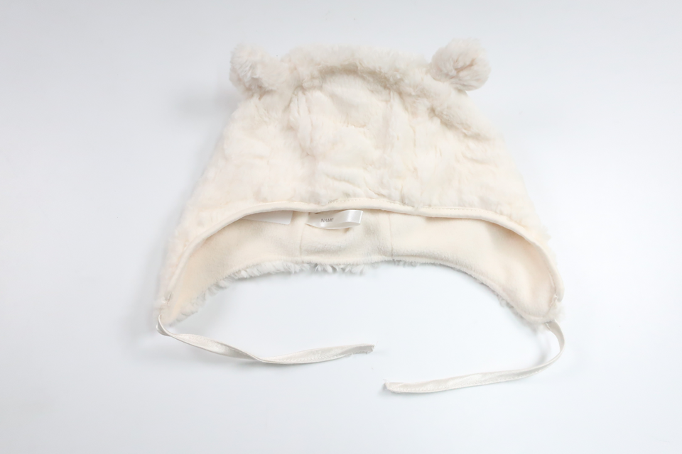 Fleece hat with ears from H&amp;M - Size 80 - Off-white