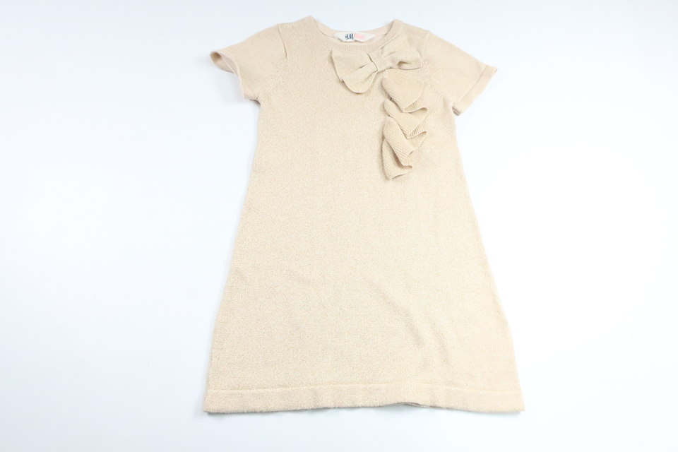 Glittery dress with bow from H&M - Size 98/104 - Beige
