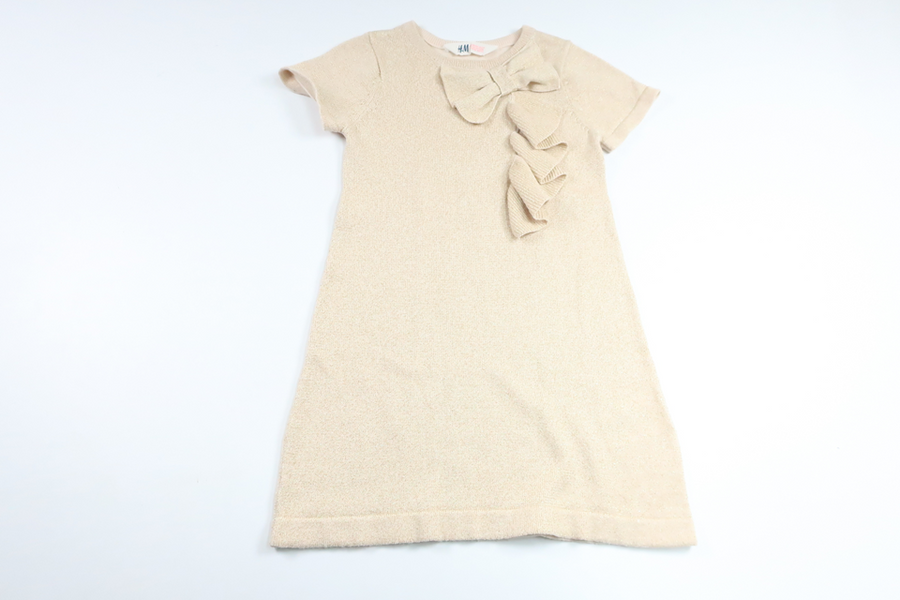 Glittery dress with bow from H&M - Size 98/104 - Beige