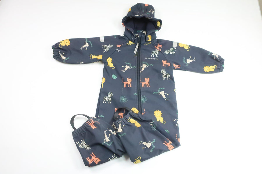 Softshell overall with animals from Nordbjörn - Size 92 - Navy blue
