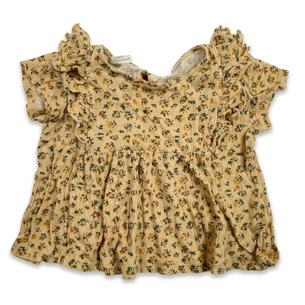 Blommig tunika - Storlek 98/104 - Beige