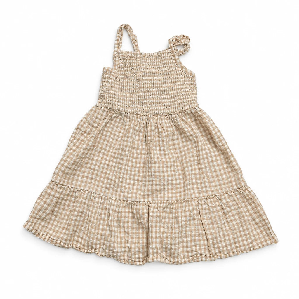 Rutig klänning från Lindex - Storlek 110 - Beige