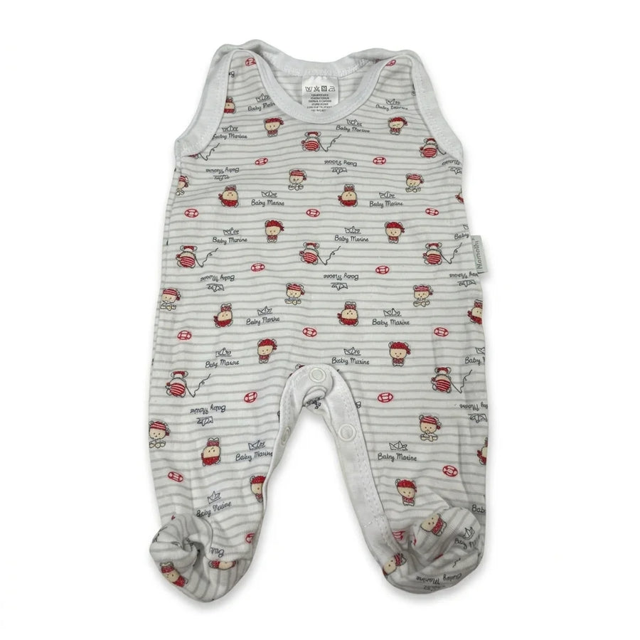 Randig onesie från Mamatti - Storlek 50 - Vit