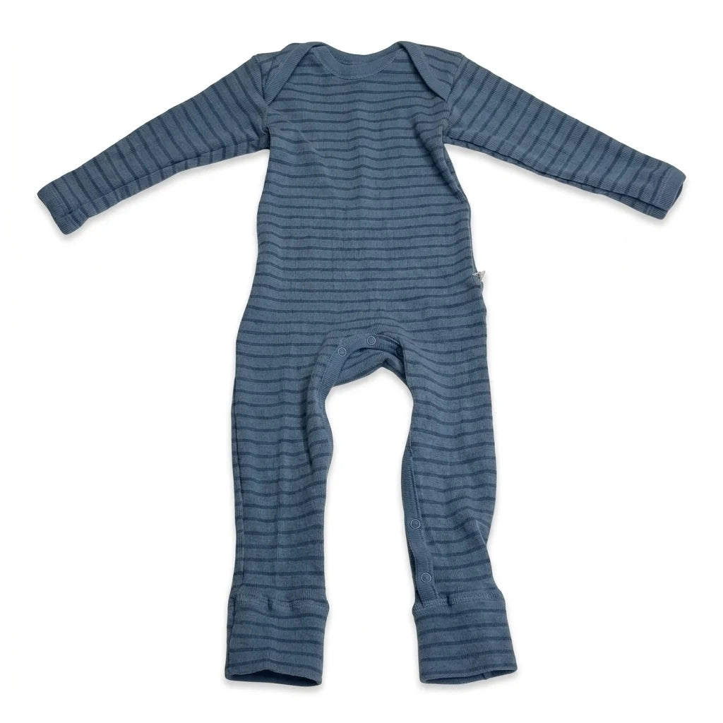 Randig onesie i 100% ekologisk ull från Dilling - Storlek 80 - Blå