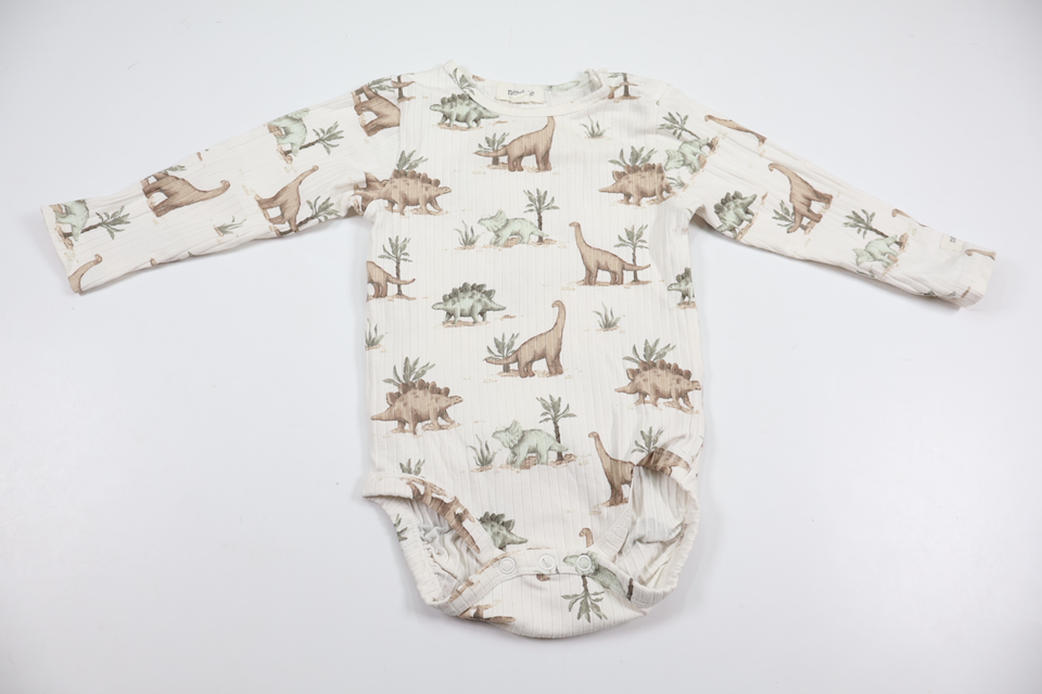 Ribbed bodysuit with dinosaurs from Newbie - Size 74 - White