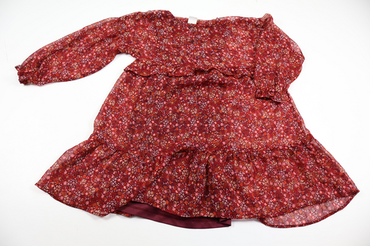 Chiffon Dress with floral from Lindex - Size 116 - Wine red