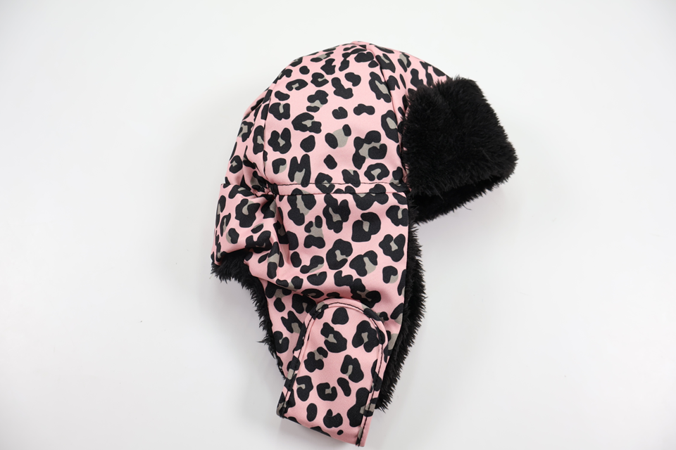 Fleece-lined leopard print hat from D6 Soul - Size 74/80 - Pink