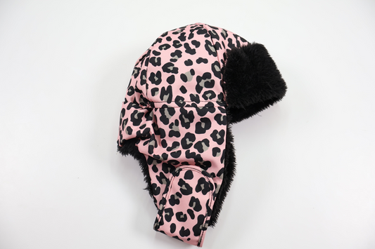 Fleece-lined leopard print hat from D6 Soul - Size 74/80 - Pink
