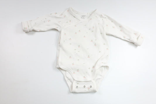 Floral ribbed wrap bodysuit from Lindex - Size 62 - White