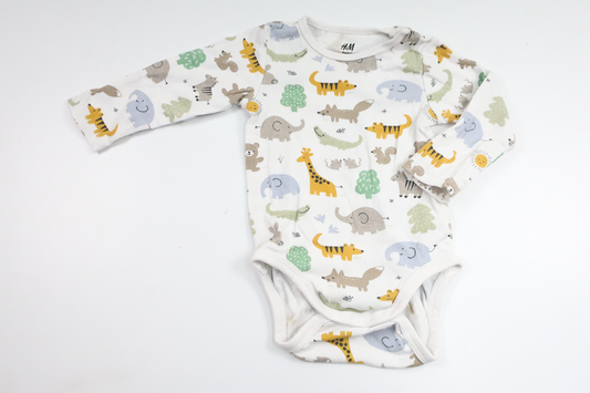 Bodysuit with animals from H&M - Size 68/74 - White