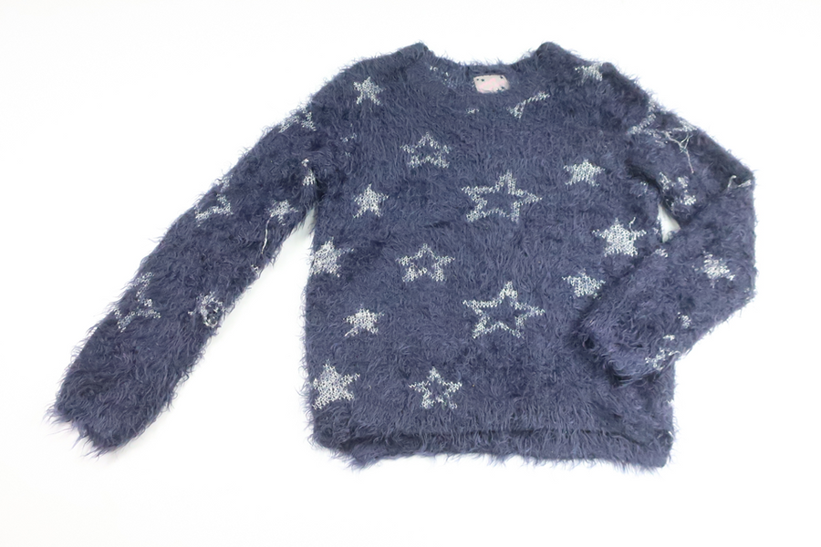 Shaggy sweater with stars from PocoPiano - Size 128/134 - Navy blue
