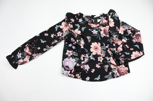 Floral blouse with ruffle from Kappahl - Size 110 - Black