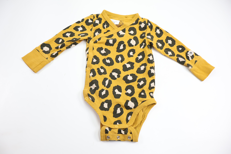 Leopard print wrap-around bodysuit from Lindex - Size 68 - Yellow