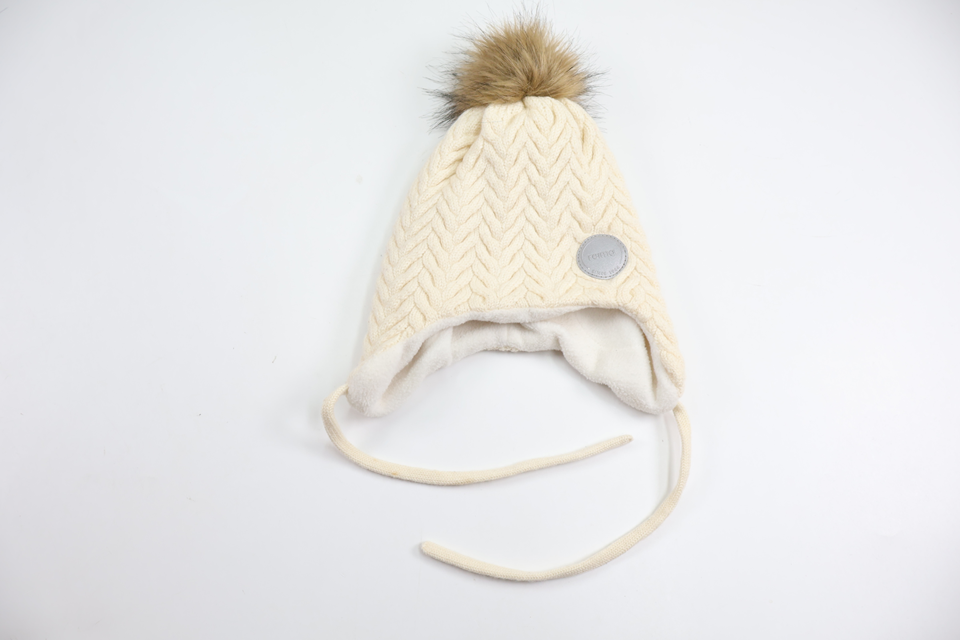 Fleece-lined hat with a pom-pom from Reima - Size 86/92 - Off-white