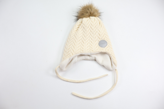 Fleece-lined hat with a pom-pom from Reima - Size 86/92 - Off-white