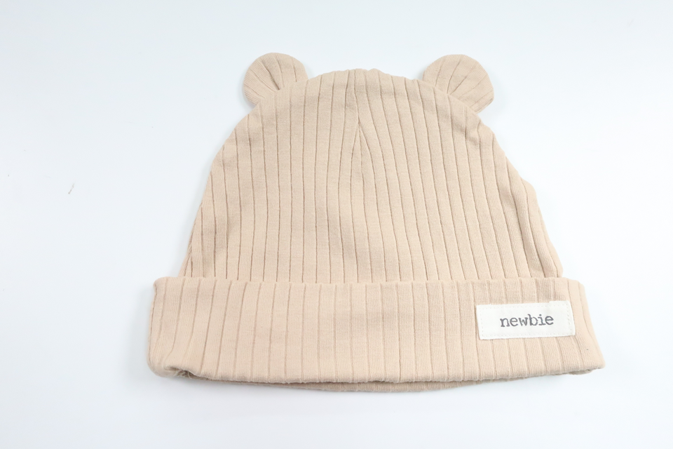 Ribbed hat with ears from Newbie - Size 40/42 - Beige