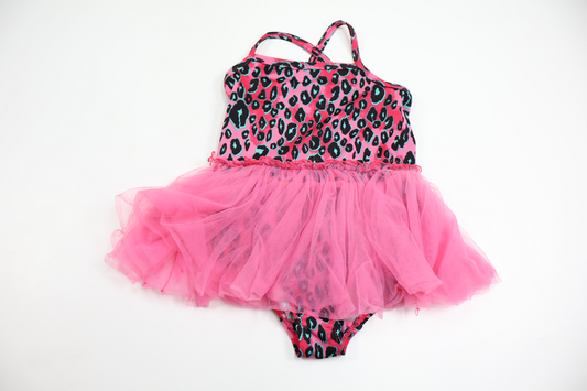 Leopardmönstrad body med tyllkjol från My Wear Active - Storlek 98/104 - Rosa