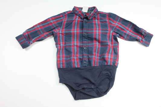 Checked shirt bodysuit from Lindex - Size 74 - Navy blue