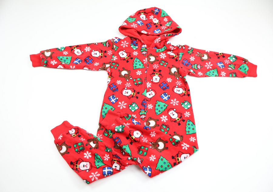Christmas-themed fleece jumpsuit from The Children's Place - Size 104 - Red
