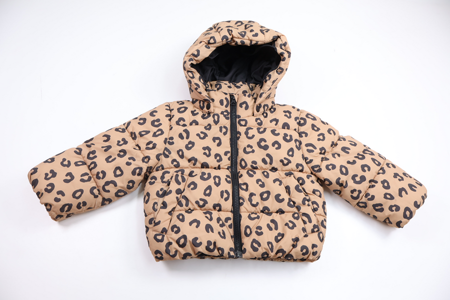 Leopardmönstrad puffjacka från H&M - Storlek 92 - Beige