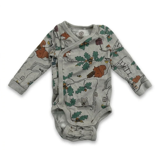 Djurmönstrad body från Lindex - Storlek 56 - Beige
