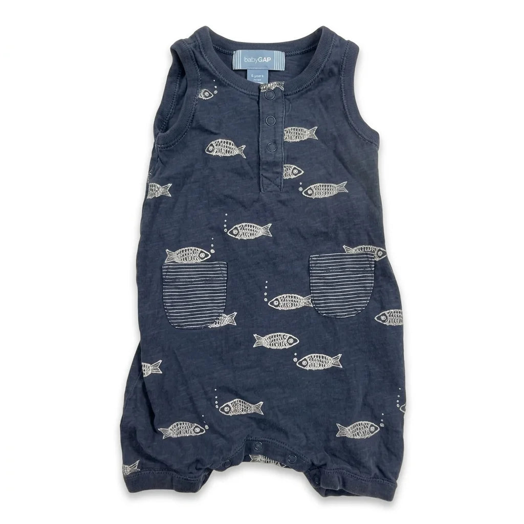 Mönstrad onesie från Lindex - Storlek 62 - Marinblå